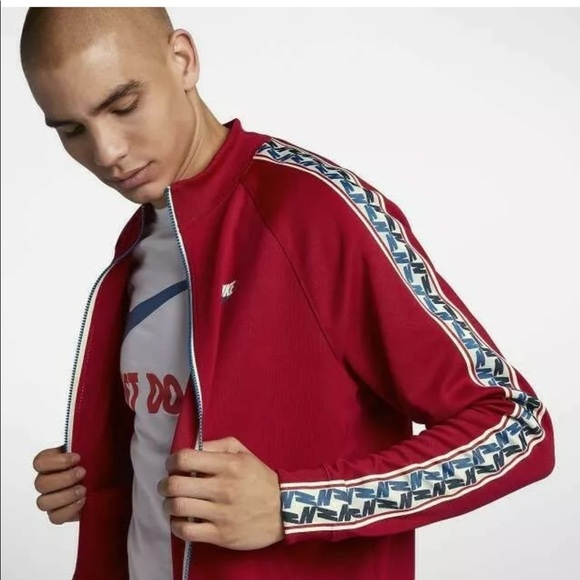 Nike Men’s Taped Poly Track Jacket Red Full Zip - Picture 2 of 5